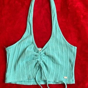 Pacific republic aqua halter backless crop top